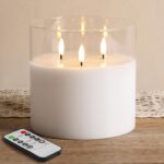 Eywamage 3 Wick Clear Glass Flameless Candle with Remote, Large Flickering LED B... - Image 2