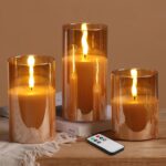 Eywamage Gold Glass Flameless Pillar Candles with Remote, Flickering Christmas L... - Image 2