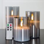 Eywamage Smoke Grey Glass Flameless Pillar Candles with Remote, Flickering LED B... - Image 2