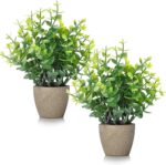 FAVOWREATH 2 Pack Fake Plants Ceramic Mini Artificial Greenery Potted Plants for... - Image 2