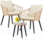 FHFO 3 Piece Outdoor Patio Bistro Set, Wicker Table and Chairs Set of 2, All-Wea... - Image 2