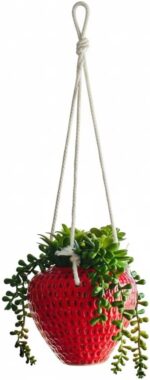 FJAKA Hanging Plants Artificial Strawberry Decor, Crochet Plant Fake Trailing Su... - Image 2