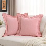 FUTEI Pack of 2 Solid Scalloped Bordered Throw Pillow Covers 18x18 Inch Soft Che... - Image 2