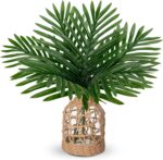 Fake Plants 14.2" Faux Palm Plant in Glass Vase, Realistic Tropical Fake Palm Ho... - Image 2