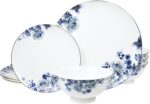 Fine Bone China Dinnerware Set for 4, 12-Piece Blue and White Porcelain Dinnerwa... - Image 2
