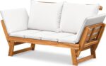 Flamaker Outdoor Couch with Adjustable Armrests, Acacia Wood Patio Loveseat with... - Image 2