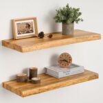 Floating Shelves Set of 2, Solid Elm Wood Wall Shelves 24 Inch - Invisible Brack... - Image 2