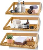Floating Shelves Wall Mounted, 3 Pcs Solid Bamboo Wall Hanging Rack Holder, Wall... - Image 2
