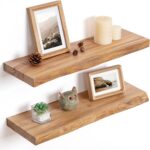 Floating Shelves for Wall Decor, Rustic Solid Elm Wood Live Edge Floating Shelve... - Image 2