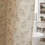 Floral Farmhouse Vintage Linen Shower Curtain, French Country Spring Shower Curt... - Image 2