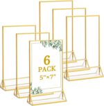 Floroom 6 Pack 5x7 Inch Clear Acrylic Sign Holders, Double-Sided Gold Display St... - Image 2