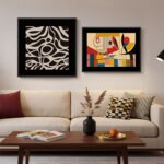 Framed Abstract Geometric Wall Art for Living Room, Set of 2 Mid Century Modern ... - Image 2