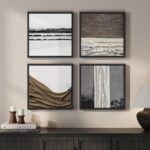 Framed Abstract Neutral Wall Art Set of 4, Modern Brown White Gray Canvas Prints... - Image 2