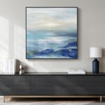 Framed Blue Abstract Wall Art for Living Room, Large Coastal Canvas Artwork for ... - Image 2