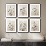 Framed Boho Vintage Botanical Wall Art, Set of 6 Black and White Floral Canvas P... - Image 2