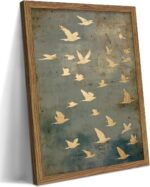 Framed Flock of Birds Canvas Wall Art, Vintage Minimalist Abstract Landscape Pai... - Image 2