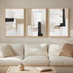 Framed Neutral Abstract Wall Art Set of 3, Modern Black and White Beige Canvas P... - Image 2