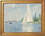 Framed Vintage Impressionist Sailboat Painting Pastel Coastal Ocean Scene Wall A... - Image 2