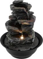 Giantex Tabletop Water Fountain with Warm LED Light, Tiered Rock Waterfall with ... - Image 2