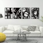 Glamativity 4 Pack Black Abstract Metal Wall Art, Minimalist Décor Single Line A... - Image 2