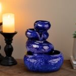 Glitzhome 12" H Ceramic Cobalt Blue Tabletop Fountain with Pump, 4-Tiered Indoor... - Image 2