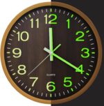 Glow in The Dark Silent Wall Clock，12 Inch Wood Grain Battery Operated Non-Ticki... - Image 2