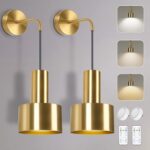 Gold Battery Operated Wall Sconce, Wireless Wall Lights Set of 2, Dimmable Wall ... - Image 2