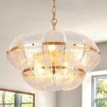 Gold Glass Chandelier 6-Light Modern Textured Glass Pendant Light Fixture Luxury... - Image 2