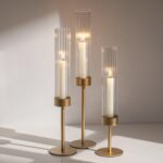 Gold Hurricane Taper Candle Holders: Glasseam 3Pcs Brass Candlestick Holders wit... - Image 2