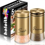 Gold Salt and Pepper Shakers Set, 5 oz Modern Farmhouse Kitchen Decor and Access... - Image 2
