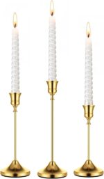 Gold Taper Candle Holders for Pillar Candles, Brass Candlestick Holders, Skinny ... - Image 2