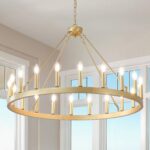 Gold Wagon Wheel Chandelier 40”, 20-Light Farmhouse Wagon Wheel Chandelier for D... - Image 2