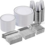 Goodluck 600 Piece Disposable Silver Plates for 100 Guests, Plastic Dinnerware S... - Image 2