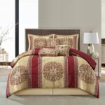 Grand Avenue Wine Gold Jacquard Comforter Set,Size Queen, 7 Piece, Burgundy Home... - Image 2