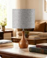 Gray Table Lamp, 14.2" Small Bedside Lamp, Compact Desk Lamp with Gray Linen Lam... - Image 2