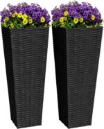 Greesum 24 Inch Tall Plastic Planters with Rattan Texture – Set of 2, Detachable... - Image 2