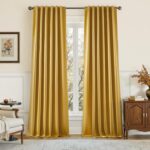 HOMEIDEAS 100% Blackout Faux Silk Curtains,Gold Noise Reduction Thermal Insulate... - Image 2
