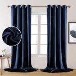 HOMEIDEAS 2 Panels Navy Blue Faux Silk Blackout Luxury Curtains, 52 X 108 Inch R... - Image 2