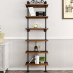 HOMEKAYT Industrial Pipe Shelf Rustic Wood Wall Shelf Ladder Bookshelf Wall Moun... - Image 2