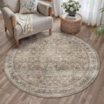 HUGEAR 4ft Round Rug Entryway Rugs Machine Washable Brown Hallway Area Rug 4x4 S... - Image 2