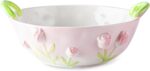 Handmade Ceramic Floral Fruit Bowl with Handles, 3D Hand-Painted Rose Flower Des... - Image 2