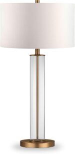 Harlow 29" Tall Table Lamp with Fabric Shade in Clear Glass/Brass/White - Image 2