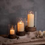 Hewory Hurricane Glass Candle Holder : Set of 3 Rustic Brown Candle Holders for ... - Image 2