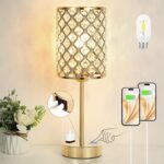 Hong-in Gold Lamps for Night Stands-Crystal Table Lamp with USB-C+A & AC Chargin... - Image 2