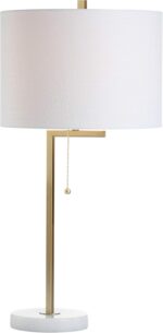 JONATHAN Y 24.5" Brass Gold/White Marble Modern Table Lamp for Bedroom, Linear D... - Image 2
