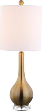 JONATHAN Y 25" Brass Gold Metal and Crystal Teardrop LED Table Lamp for Bedroom ... - Image 2
