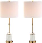 JONATHAN Y 27" Marble and Brass Gold Table Lamp Set of 2, Modern Glam Crystal Co... - Image 2