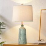 JUNNAI Green Ceramic Table Lamp 24.5": 3-Way Dimmable Nightstand Lamp with White... - Image 2