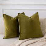 JUSPURBET Olive Green Luxury Velvet Throw Pillow Covers 22x22 Set of 2,Decorativ... - Image 2