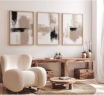 Joocrise Beige Abstract Wall Art Painting Set of 3 Neutral Canvas Wall Art Print... - Image 2